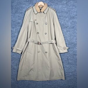 Brooks Brothers Men’s 42 Long Tan Cotton Belted Trench‎ Coat Overcoat Wool Liner